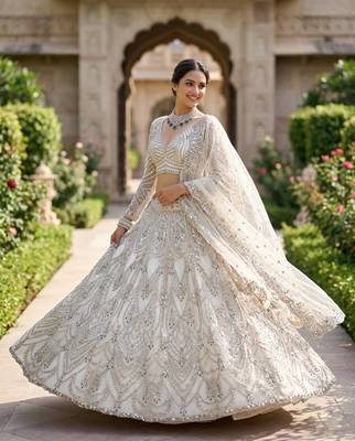 white color Coding Sequins Stone Work With Cancan Net Lehenga Choli Set 1