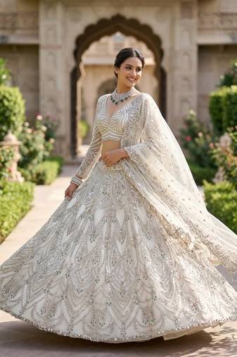white color Coding Sequins Stone Work With Cancan Net Lehenga Choli Set