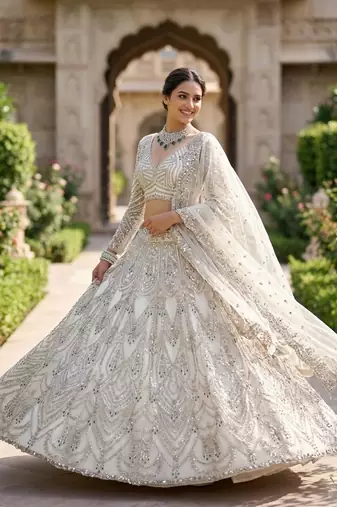 white color Coding Sequins Stone Work With Cancan Net Lehenga Choli Set