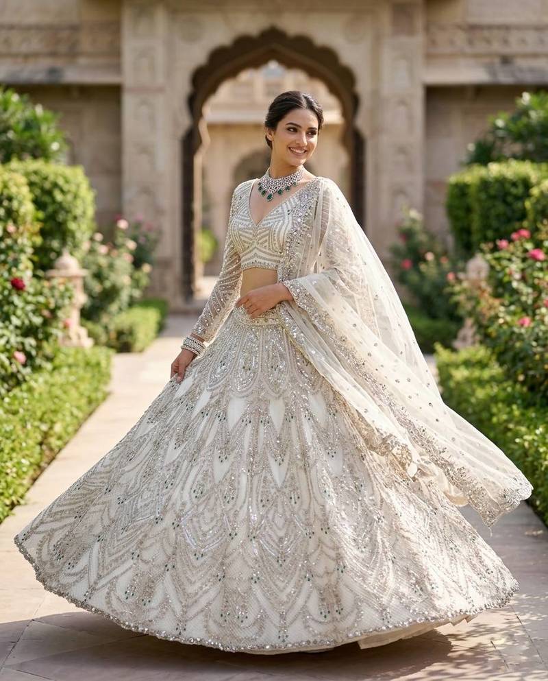 white color Coding Sequins Stone Work With Cancan Net Lehenga Choli Set