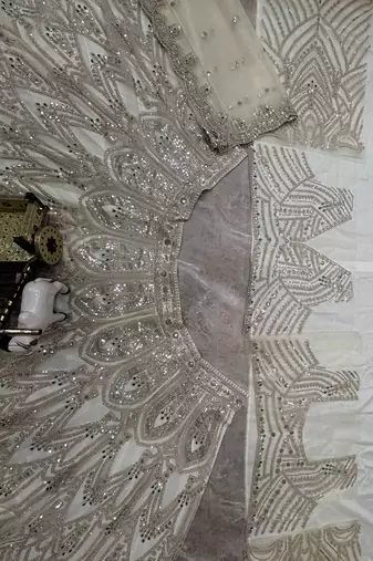 white color Coding Sequins Stone Work With Cancan Net Lehenga Choli Set