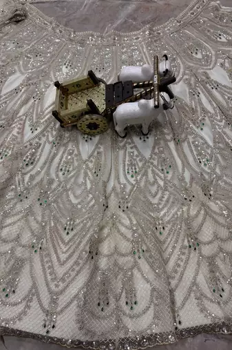 white color Coding Sequins Stone Work With Cancan Net Lehenga Choli Set