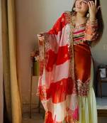 Embroidery Satin Silk Fabric Straight Kurta Gharara and Dupatta Set