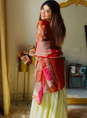 Embroidery Satin Silk Fabric Straight Kurta Gharara and Dupatta Set 3