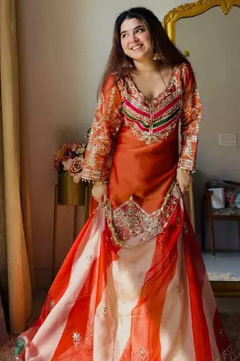 Embroidery Satin Silk Fabric Straight Kurta Gharara and Dupatta Set