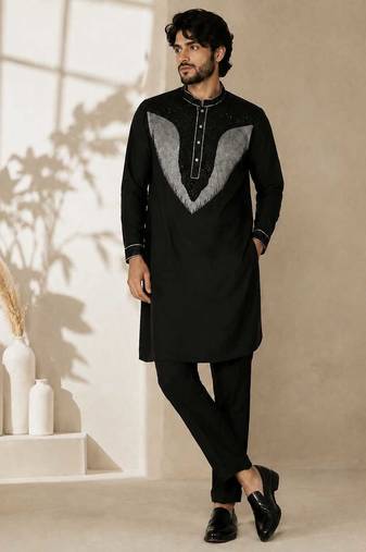 Black embroidered lachka kurta pant set