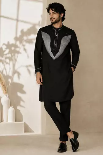 Black embroidered lachka kurta pant set