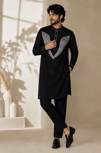 Black embroidered lachka kurta pant set