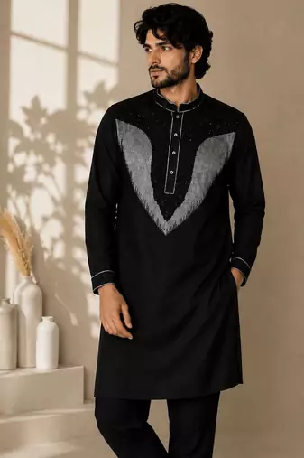 Black embroidered lachka kurta pant set