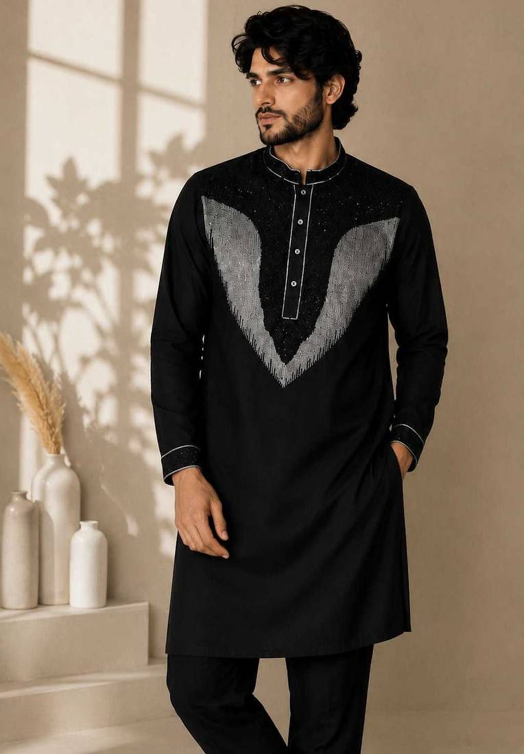 Black embroidered lachka kurta pant set