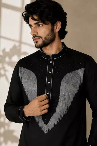 Black embroidered lachka kurta pant set