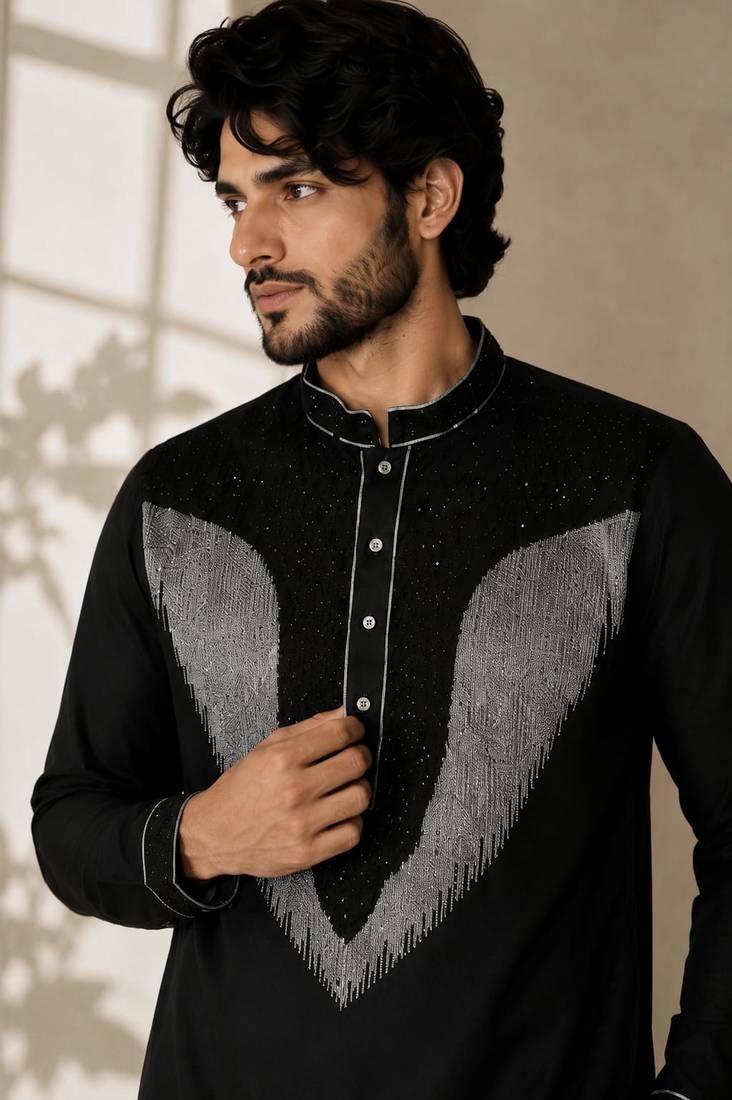 Black embroidered lachka kurta pant set