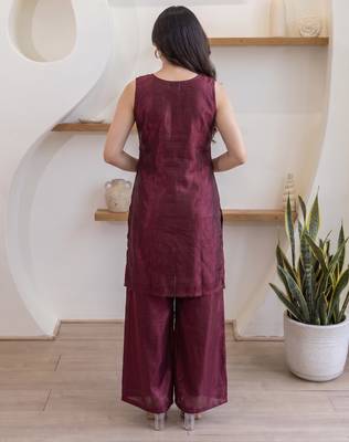 Women's Beautiful Embroidery Work Fandy Satin Fabric Straight Kurta Palazzo and Dupatta Set 4