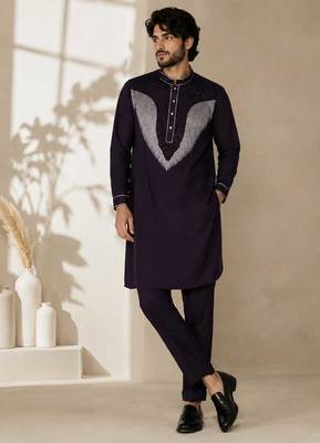 Wine premium embroidered lachka kurta pant set 1
