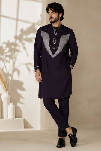 Wine premium embroidered lachka kurta pant set