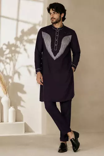 Wine premium embroidered lachka kurta pant set