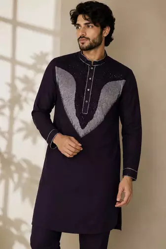 Wine premium embroidered lachka kurta pant set
