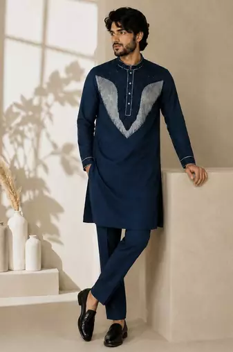 Teal blue premium embroidered lachka kurta pant set