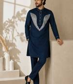 Teal blue premium embroidered lachka kurta pant set