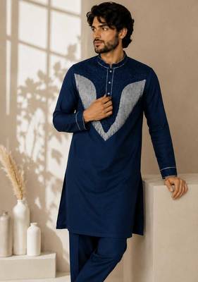 Teal blue premium embroidered lachka kurta pant set 2
