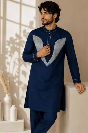 Teal blue premium embroidered lachka kurta pant set