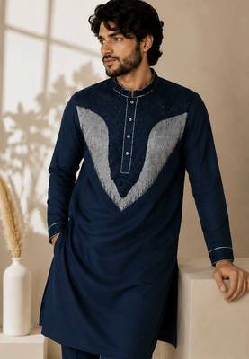 Teal blue premium embroidered lachka kurta pant set 3