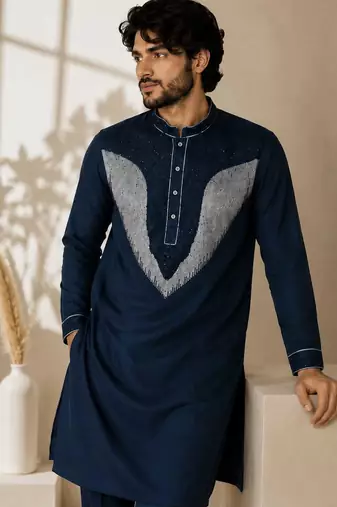 Teal blue premium embroidered lachka kurta pant set