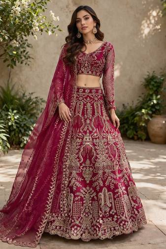 Rani Pink Embroidery Sequins with Can-Can Net Lehenga Choli Set