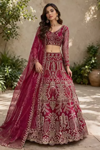Rani Pink Embroidery Sequins with Can-Can Net Lehenga Choli Set