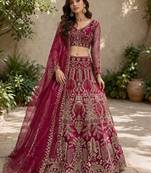 Rani Pink Embroidery Sequins with Can-Can Net Lehenga Choli Set