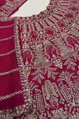 Rani Pink Embroidery Sequins with Can-Can Net Lehenga Choli Set