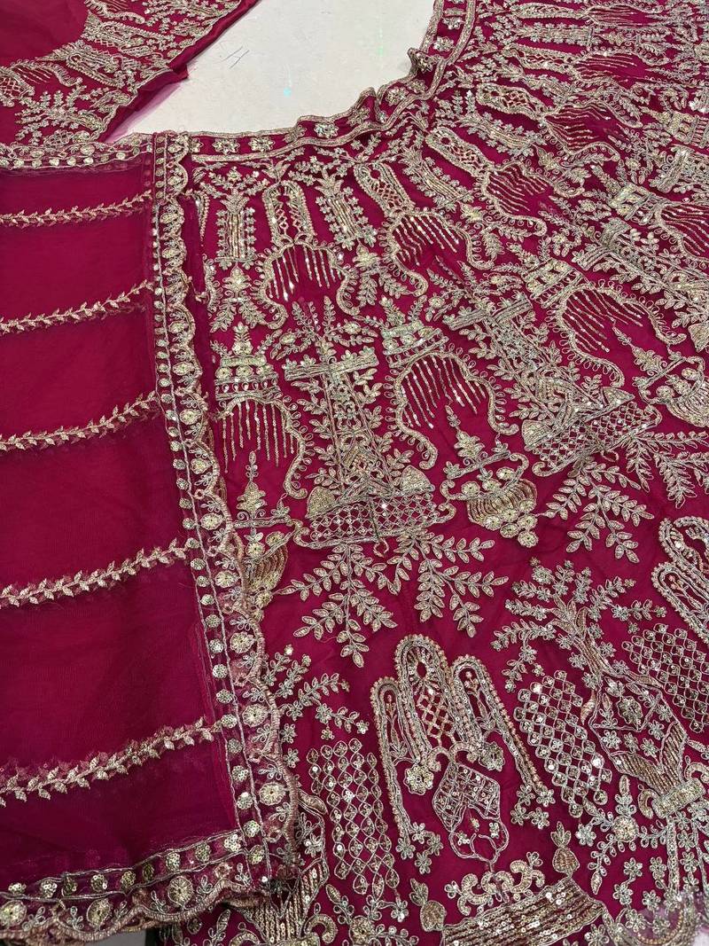 Rani Pink Embroidery Sequins with Can-Can Net Lehenga Choli Set