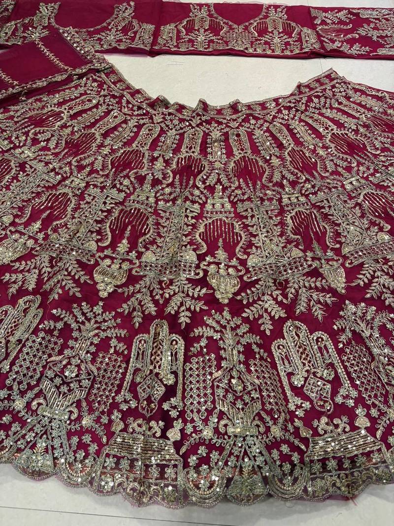 Rani Pink Embroidery Sequins with Can-Can Net Lehenga Choli Set