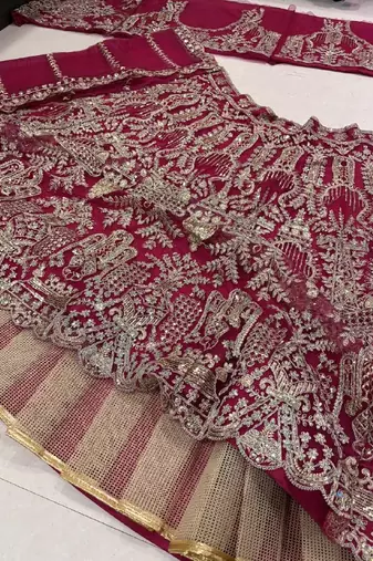 Rani Pink Embroidery Sequins with Can-Can Net Lehenga Choli Set