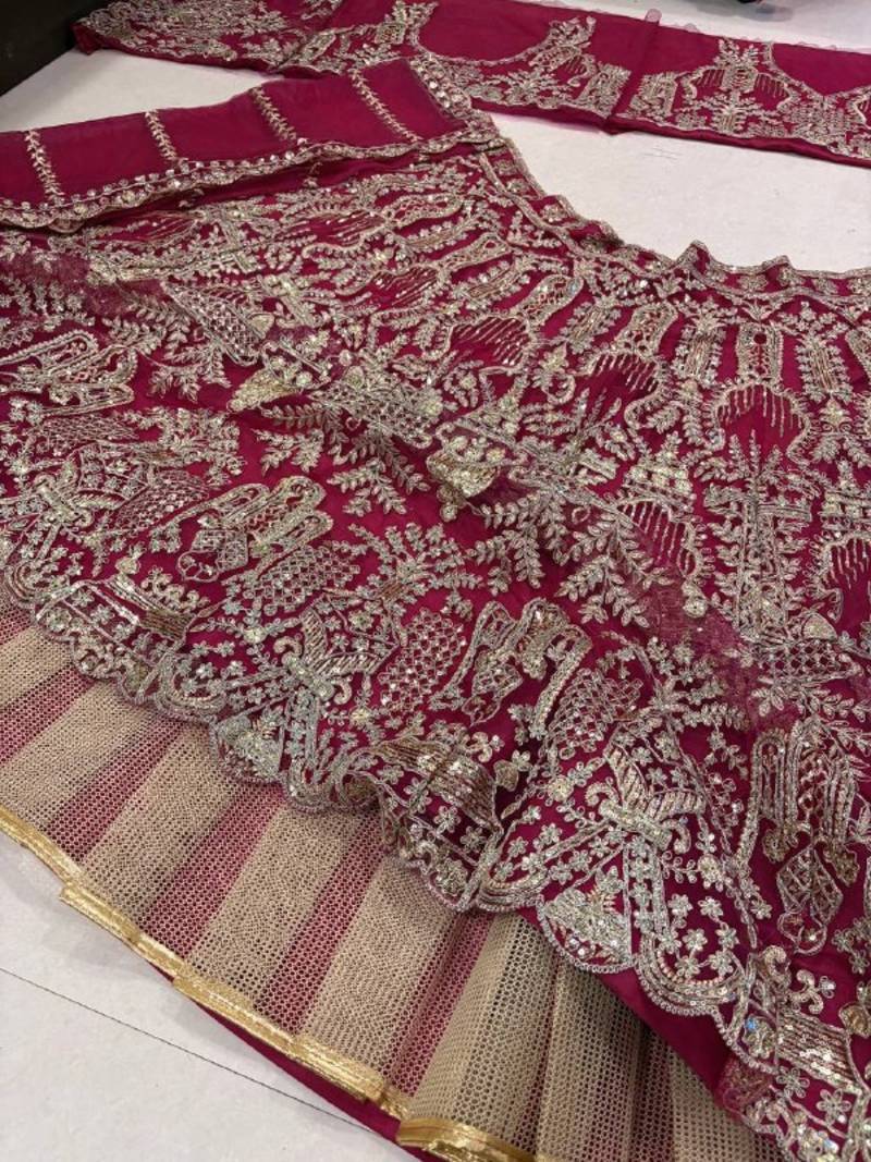 Rani Pink Embroidery Sequins with Can-Can Net Lehenga Choli Set