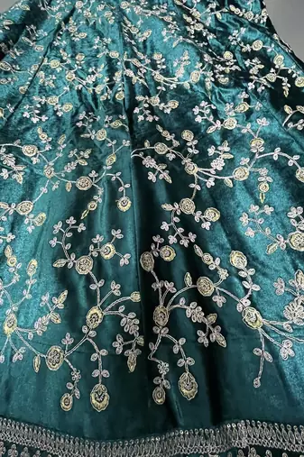 Turquoise Green Heavy Velvet Cording Embroidery Designer Lehenga Choli Set