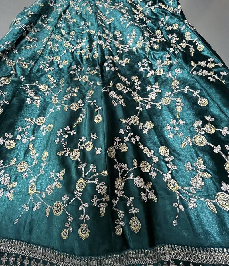 Turquoise Green Heavy Velvet Cording Embroidery Designer Lehenga Choli Set