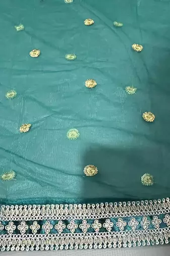 Turquoise Green Heavy Velvet Cording Embroidery Designer Lehenga Choli Set