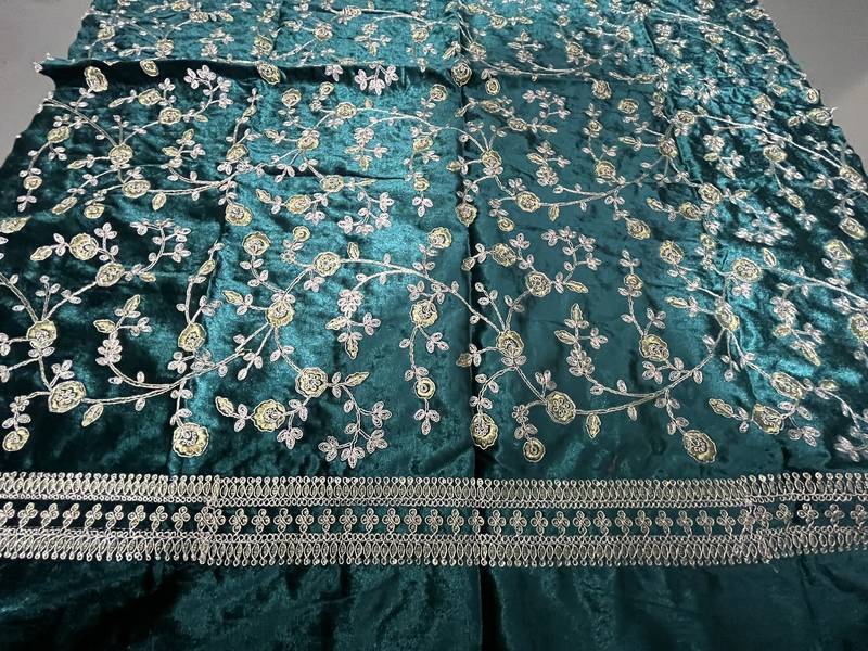 Turquoise Green Heavy Velvet Cording Embroidery Designer Lehenga Choli Set