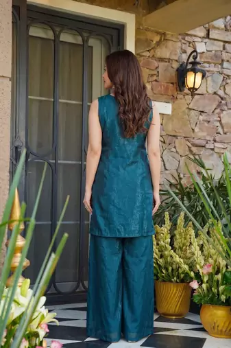 Embroidery Fandy Satin Fabric Straight Kurta Palazzo and Dupatta Set
