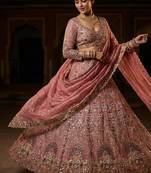 onion pink Embroidery Sequins With Cancan silk blend Lehenga Choli Set