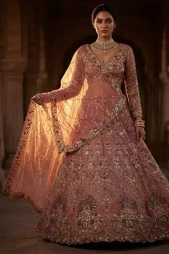 onion pink Embroidery Sequins With Cancan silk blend Lehenga Choli Set