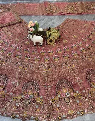 onion pink Embroidery Sequins With Cancan silk blend Lehenga Choli Set 3
