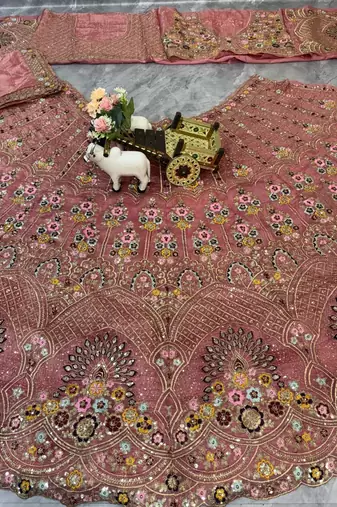 onion pink Embroidery Sequins With Cancan silk blend Lehenga Choli Set