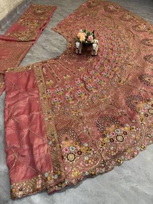 onion pink Embroidery Sequins With Cancan silk blend Lehenga Choli Set 4