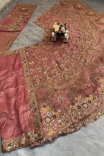 onion pink Embroidery Sequins With Cancan silk blend Lehenga Choli Set
