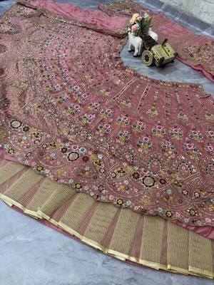 onion pink Embroidery Sequins With Cancan silk blend Lehenga Choli Set 5