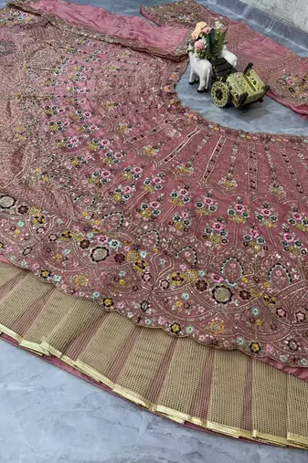 onion pink Embroidery Sequins With Cancan silk blend Lehenga Choli Set