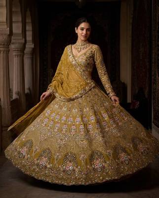 yellow Embroidery Sequins With Cancan silk blend Lehenga Choli Set 1