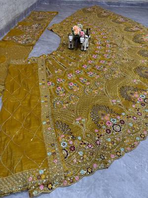 yellow Embroidery Sequins With Cancan silk blend Lehenga Choli Set 2